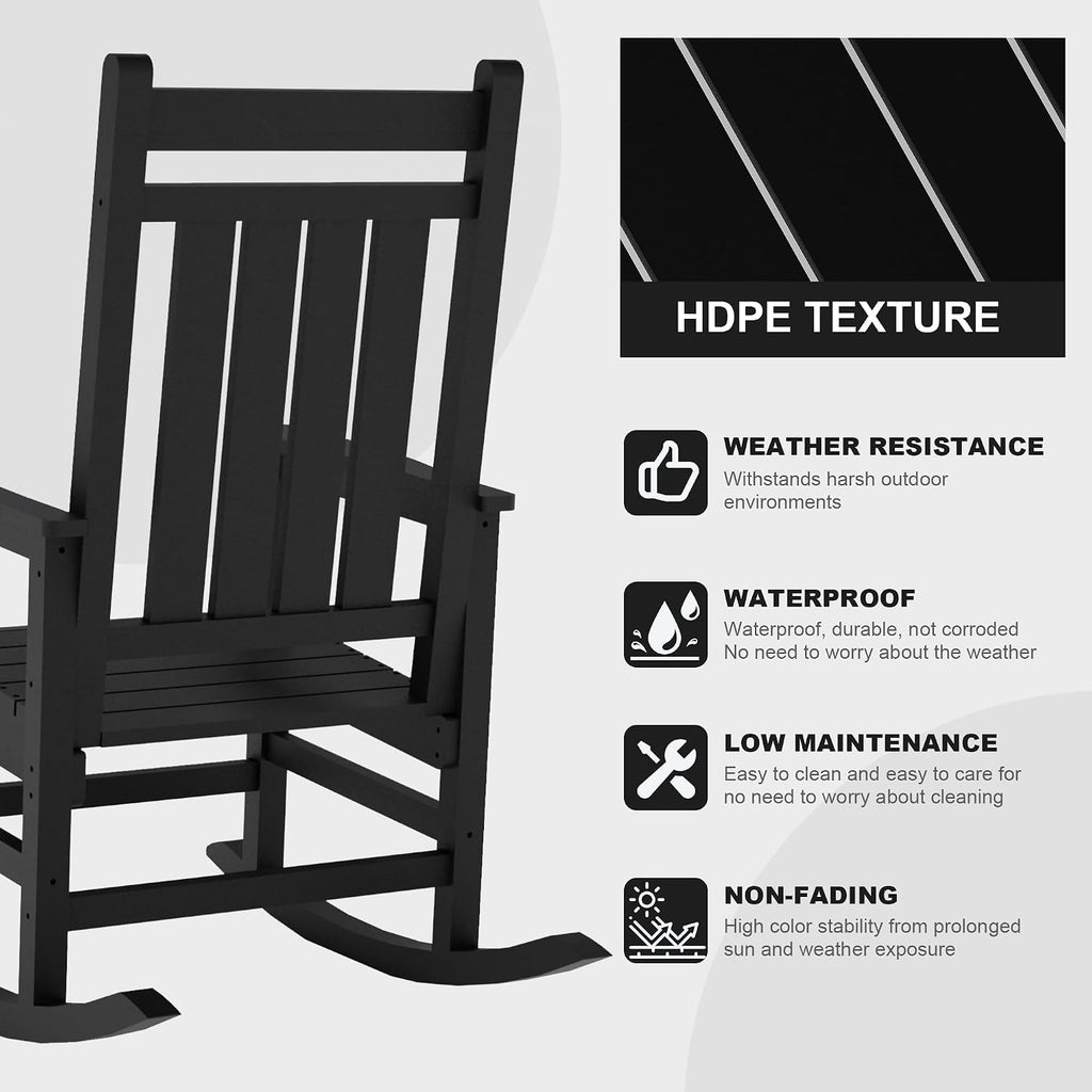Outdoor HDPE Rocking Chairs, HDPE Oversized Patio Rocking Chairs, All Weather Resistant Porch Rocker, Heavy Duty Front Plastic Rockers for Outside