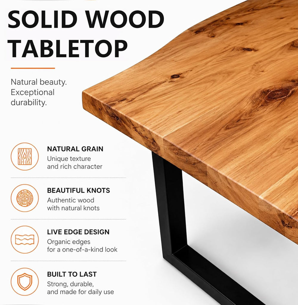 Farmhouse Live Edge Dining Table, Solid Wood Dining Table with 2" Table ...