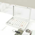 Coward 20 Hooks Necklace Organizer Jewelry Box, Grey Beige Velvet Necklace Display Tray Case with Transparent Glass Lid for Home Use or Store Selling Show