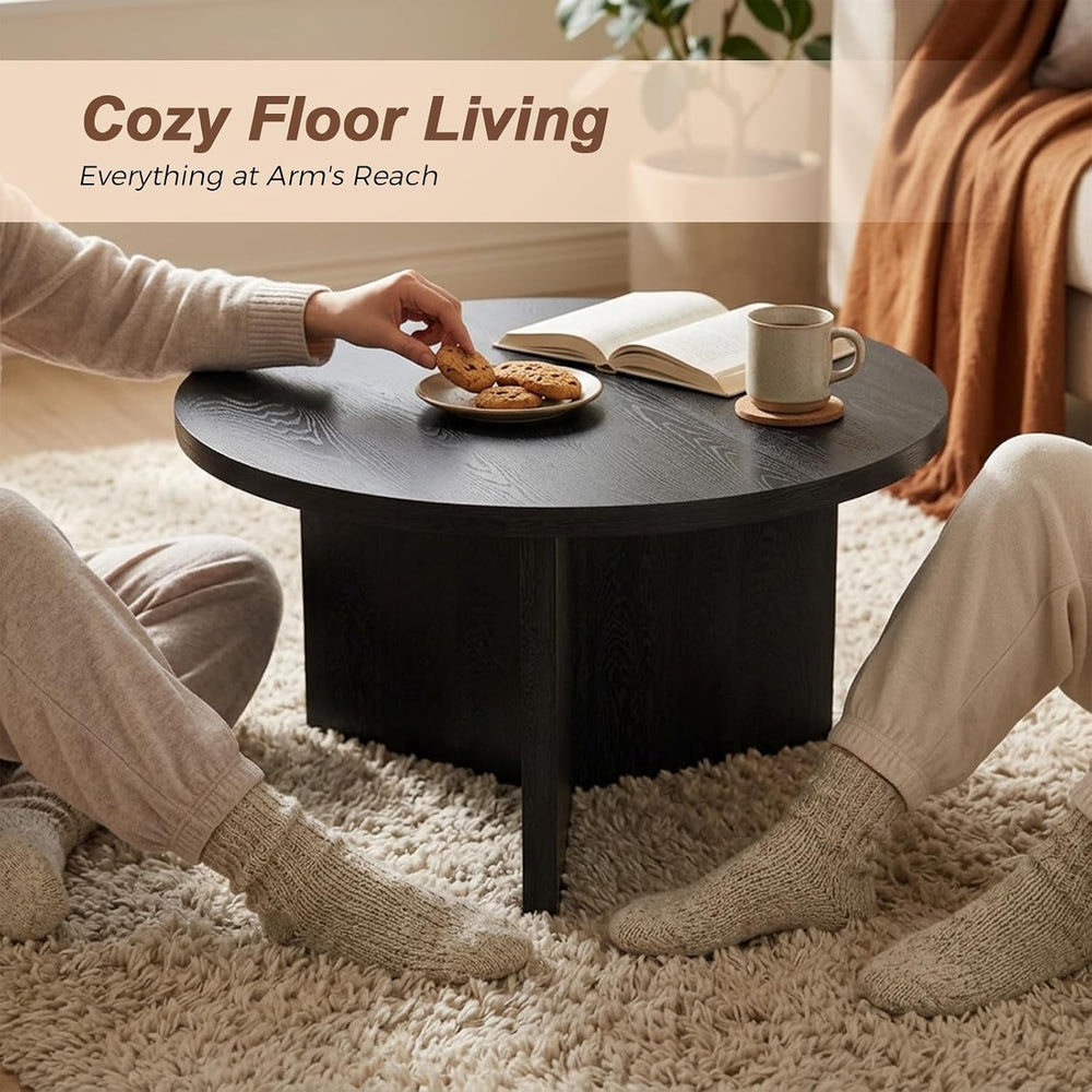 Luoxiao Round Coffee Table 27.5" Modern Black Coffee Tables for Living Room