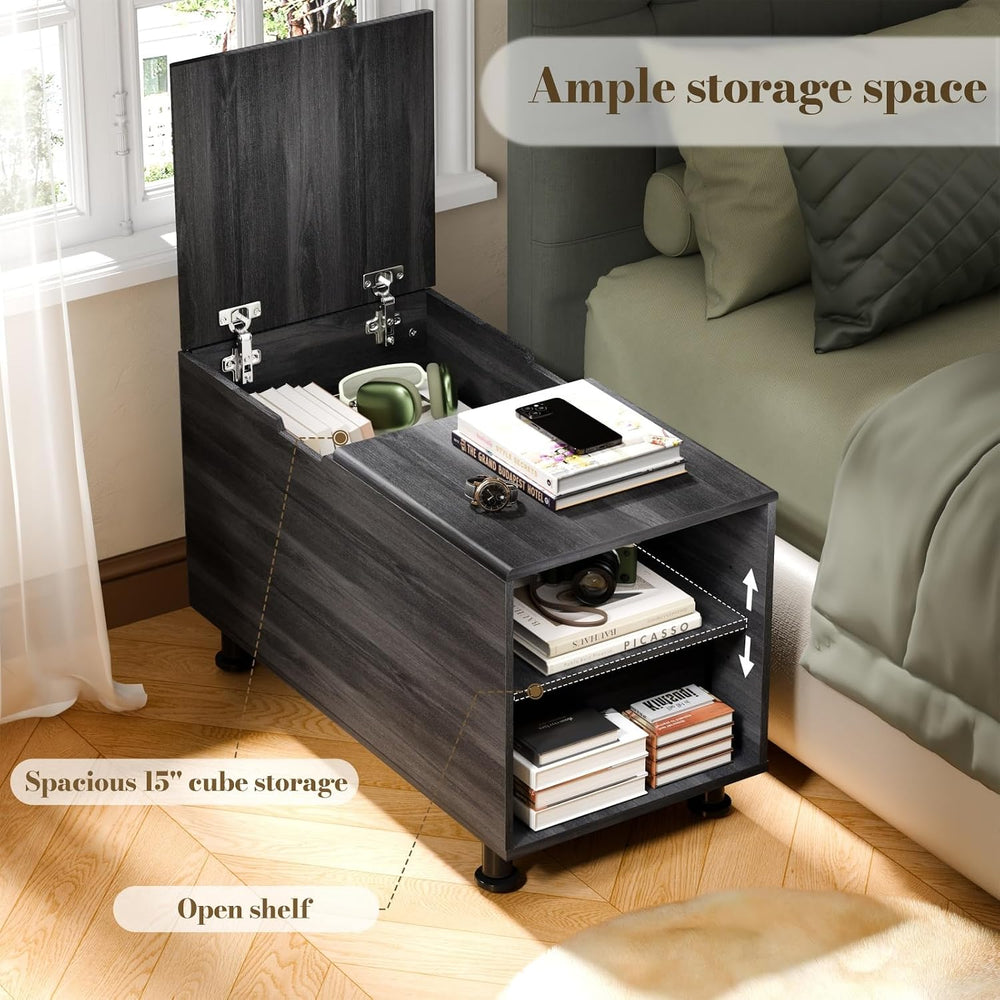 Rreyet End Table with 2 Open Storage Space & 15" Large Cube Storage,...