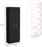 Modern Kitchen Pantry, Storage Cabinet with 2 Doors and Multiple Shelves, Black, Engineered Wood, for Dining Room, Easy to Clean
