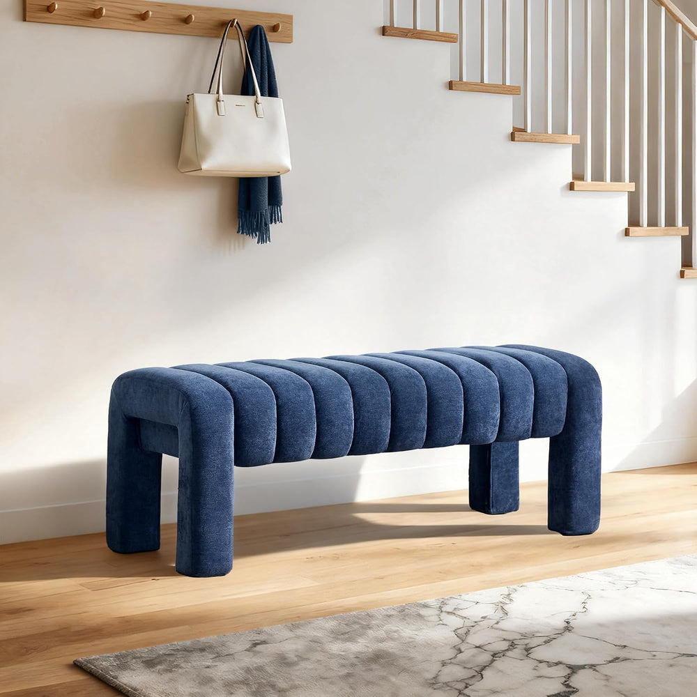 43’’ Bedroom Bench, Upholstered End of Bed Bench with Solid Wood Legs, Modern...