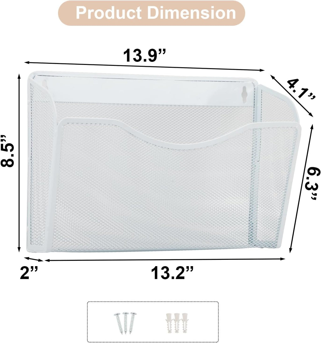 EASEPRES 3 Single Pocket Mesh Hanging File Organizer, Vertical Wall Mounted Magazine File Holder, Mount Basket Mail Paper Document Folder Organizing for Office, Home and School, White