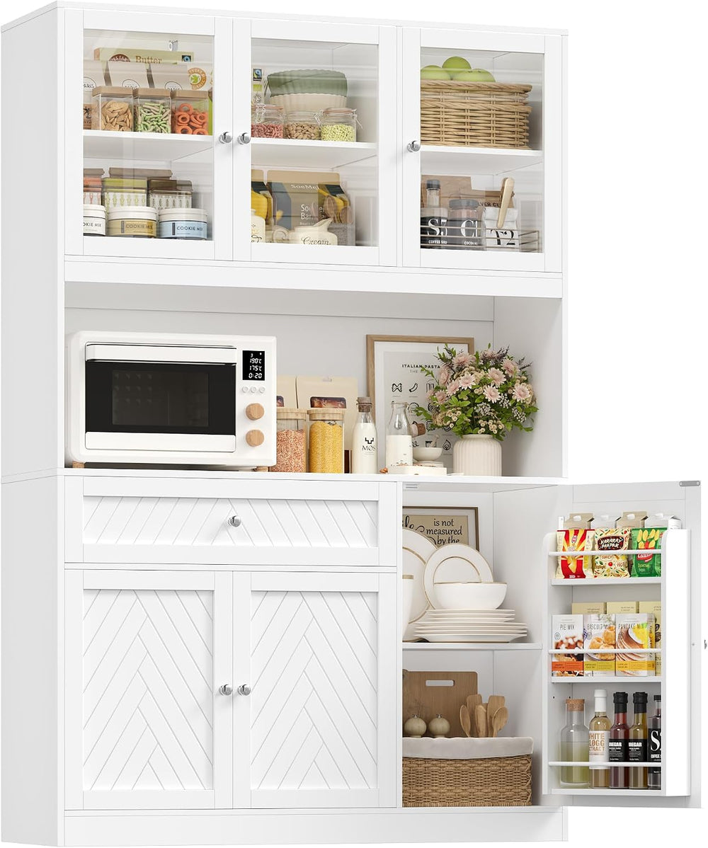 BOTLOG 72” Tall Kitchen Pantry Storage Cabinet, Modern White Kitchen Hutch wi...