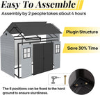 8x4ft Resin Outdoor Storage Shed with Floor and 2 Windows, Plastic Sheds & Outdoor Storage Clearance for GardenTools, Patio Furniture, Bike Accessories and Lawn Mower, Black+Grey