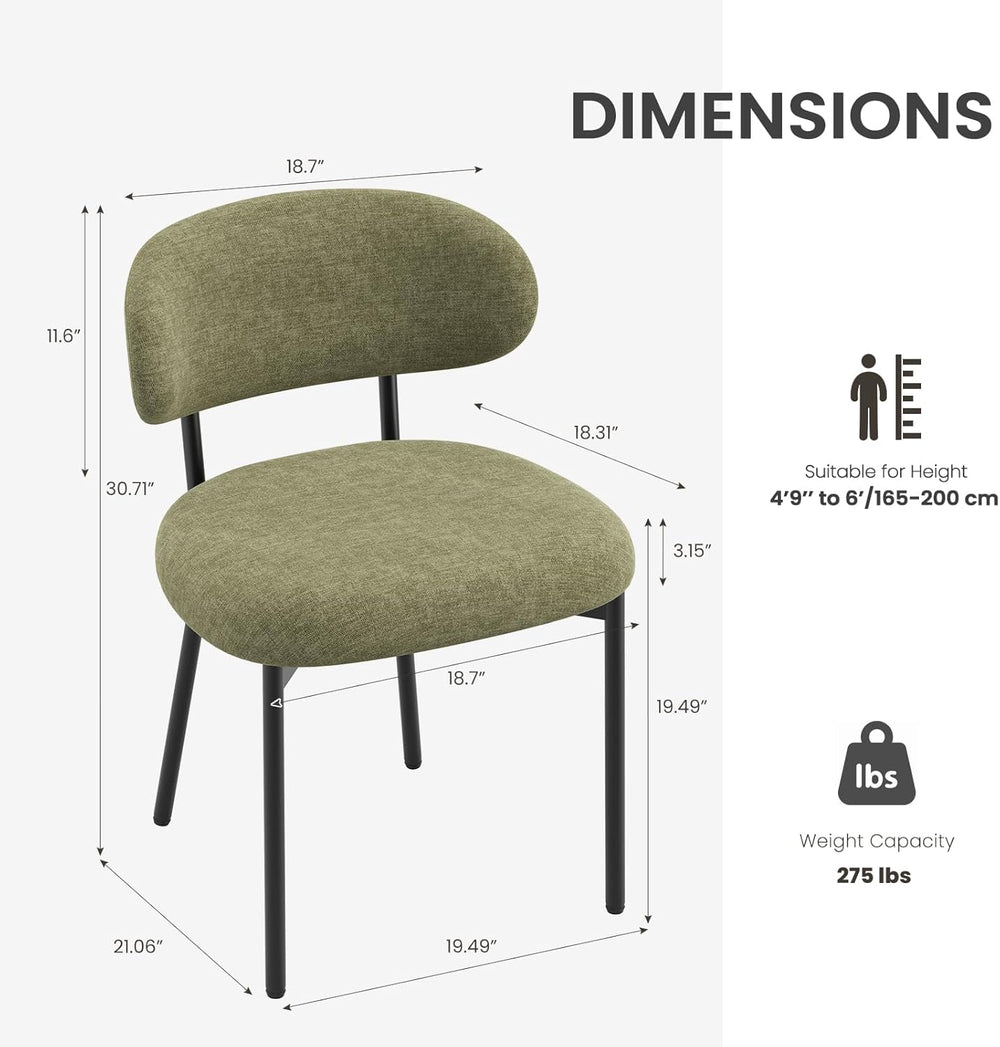 Upholstered Dining Chairs Set of 4, Modern Fabric Kitchen Chairs with Curved ...