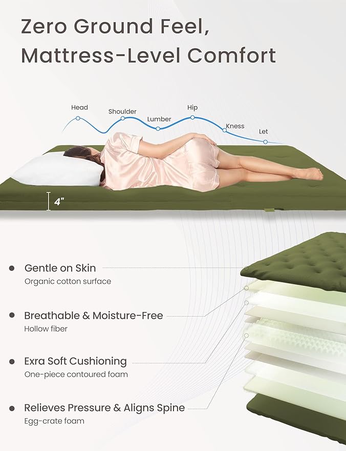 ZonLi Japanese Floor Futon Mattress Queen Size 60"x 80",100% Cotton Cover 4'' Thicken Tatami Mattress,Foldable Sleeping Pad,Portable Dormitory Tatami Mat,Roll Up Floor Lounger Bed for Adult