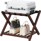 HOOBRO Luggage Rack, Folding Luggage Holder, Bamboo Suitcase Stand for Guest Room, with Nylon Strap Support Shelf, Holds up to 110 lb, for Hotel, Bedroom, Brown BR19XL01