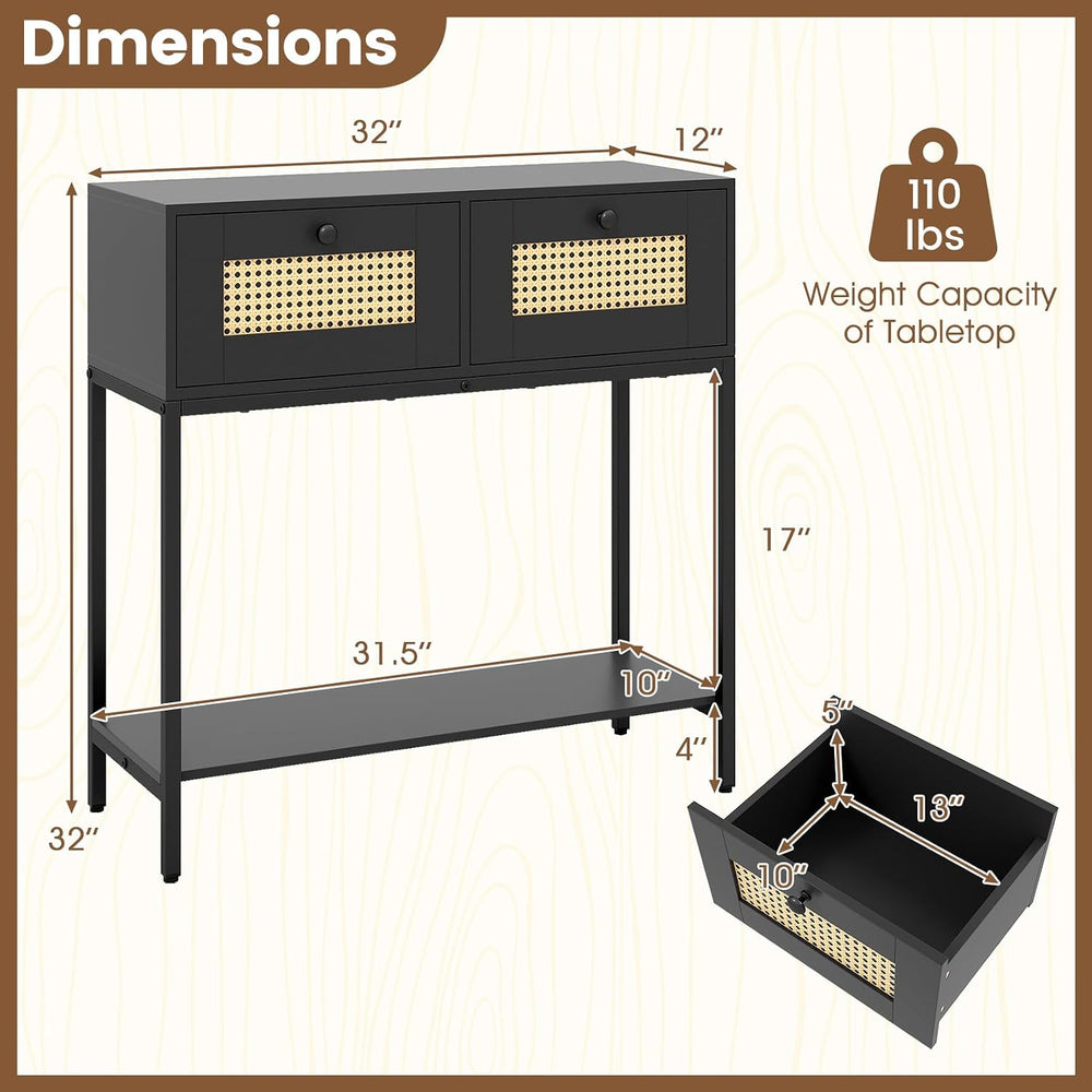 GOFLAME Rattan Console Table, Boho Entryway Table with 2 Drawers & Open S...