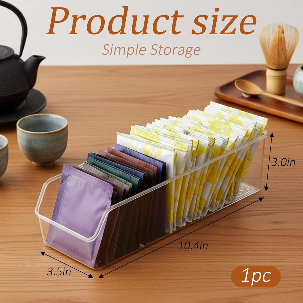 Small Clear Acrylic Tea Bag Storage Organizer, Acrylic Drink Packet Organizer, Clear Small Tea Packet Storage Box for Drawer, Pantry, Kitchen, Countertop, Tea Bar, 1 Pack