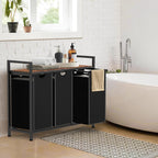 Laundry Hamper, Laundry Sorter with 3 Pull-Out Removable Oxford Fabric Bags Cloth Laundry Basket 3 x 10 Gallons (Black and Rustic Brown)