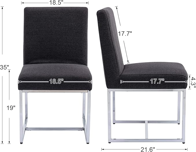 CIMOTA Black Modern Dining Chairs Set of 6, Upholstered Dining Room Chairs Armless Guest Side Chair with Chrome Base for Dining Room/Kitchen, Charcoal Black, 6PCS