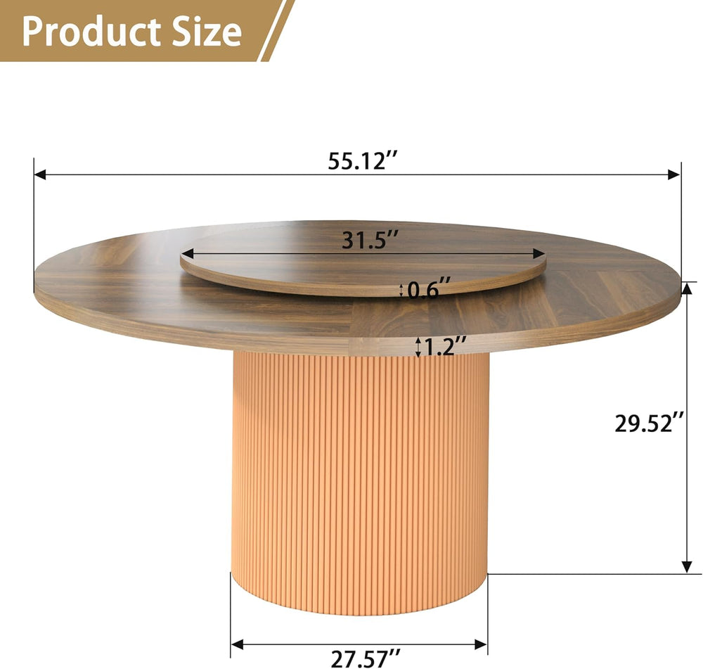 55 Inch Round Dining Table for 6 with Lazy Susan, Modern Farmhouse Kitchen Ta...