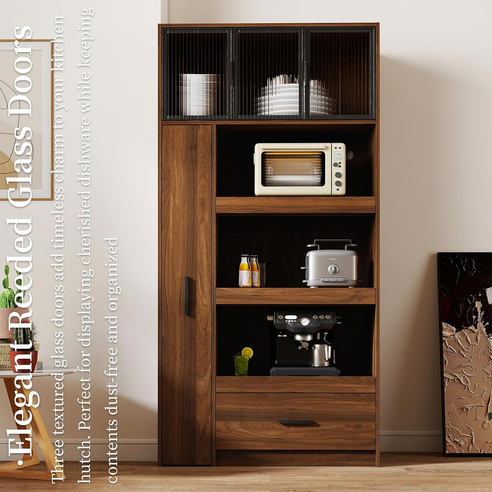 Tall Kitchen Hutch Cabinet with Pull-out Shelves & Drawer Freestanding Pa...