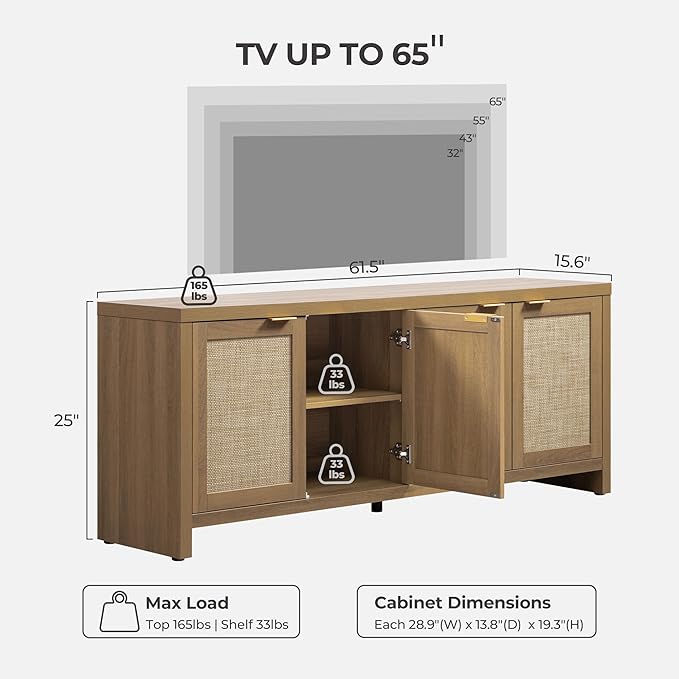SICOTAS TV Stand for Living Room Boho Entertainment Center for Bedroom with 4...