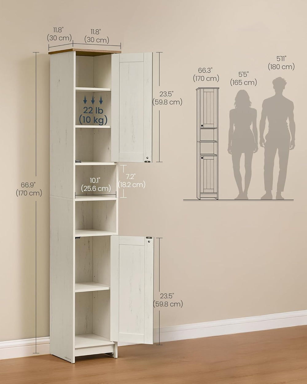 SONGMICS HOME 67-Inch Tall Bathroom Storage Cabinet, Superfast Toolless Assem...