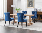 KCC Velvet Dining Chairs Set of 2, Upholstered High-end Tufted Dining Room Chair with Nailhead Back Ring Pull Trim Solid Wood Legs, Nikki Collection Modern Style for Kitchen, Blue