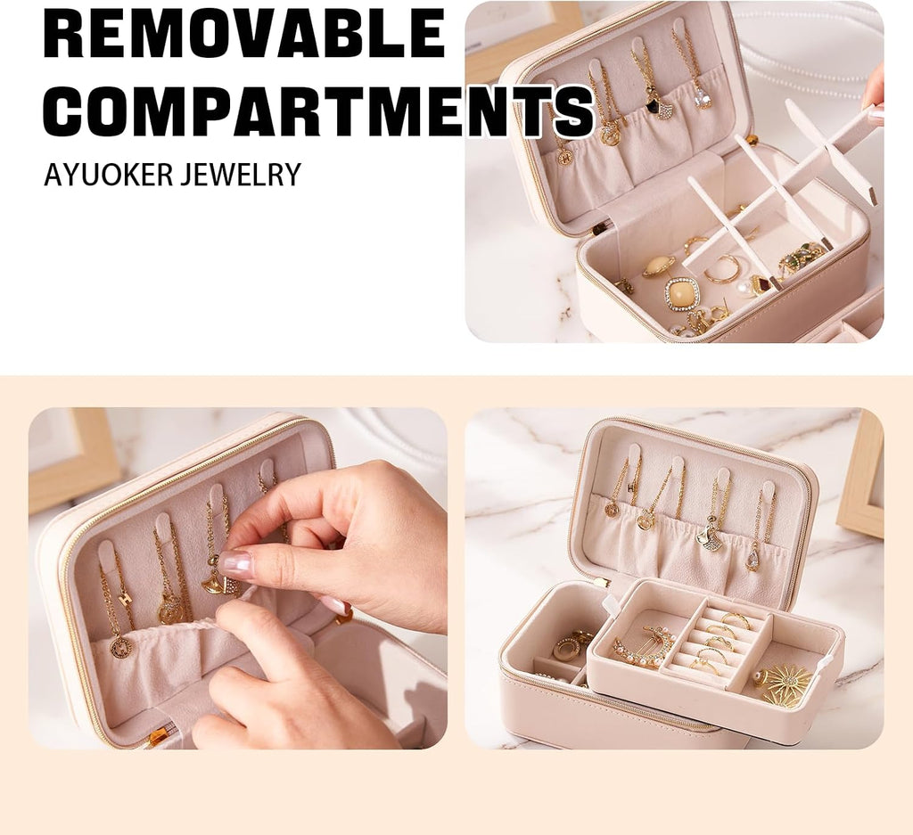 Small Travel Jewelry Box,2 Layers PU Leather Travel Jewelry Box, Portable Jewelry Storage with Large Capacity,Cloud White Jewelry Organizer Box Teacher Gifts for Women