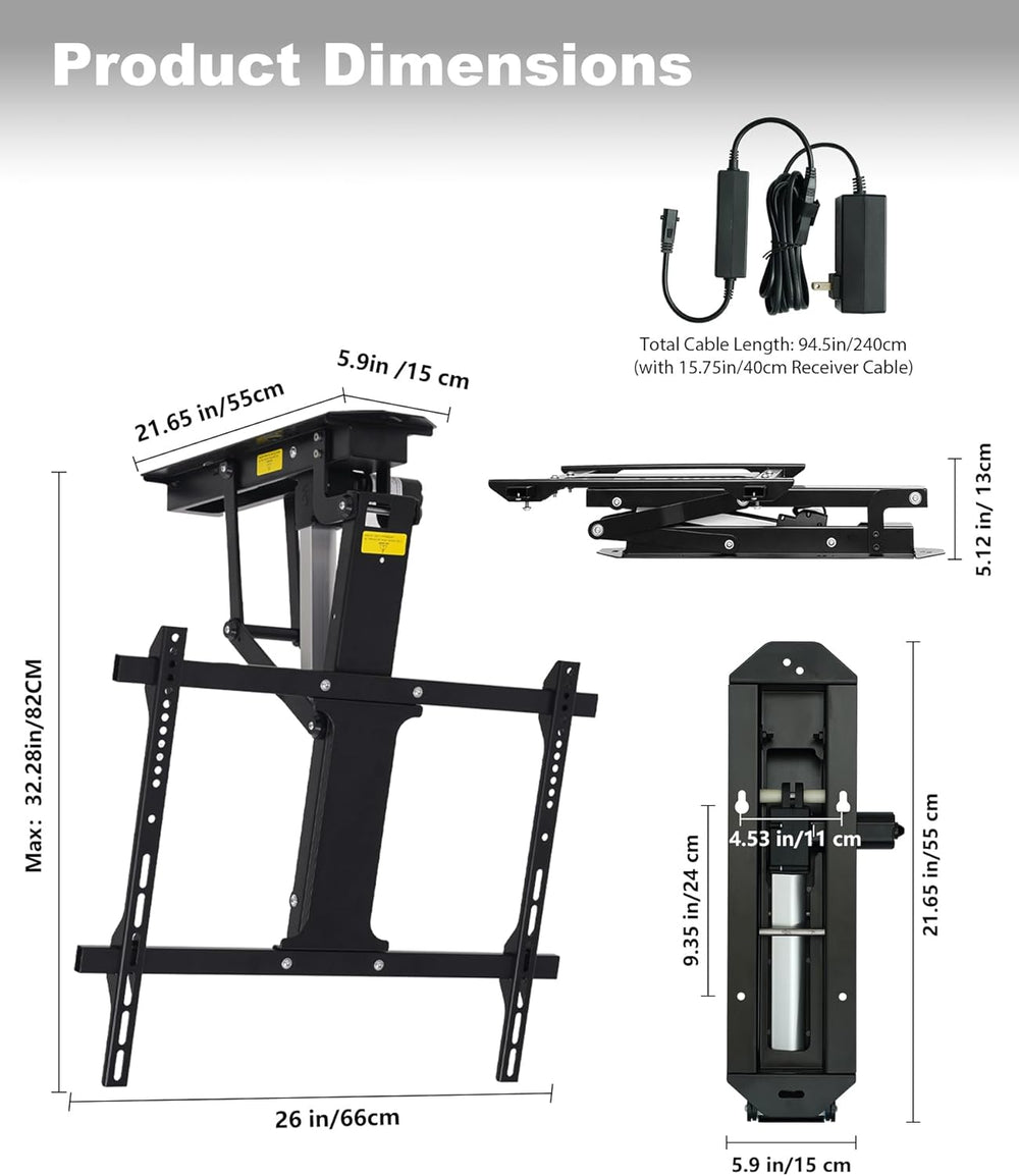 TOPSKY Motorized Ceiling TV Mount, 32–70 in TVs, 88 lb Capacity | Motorized f...