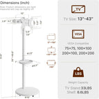 Rolling TV Stand for 13-43" TVs, 33 lbs, White | Compact mobile TV cart, portrait or landscape rotation, adjustable storage box and shelf, VESA up to 200x200