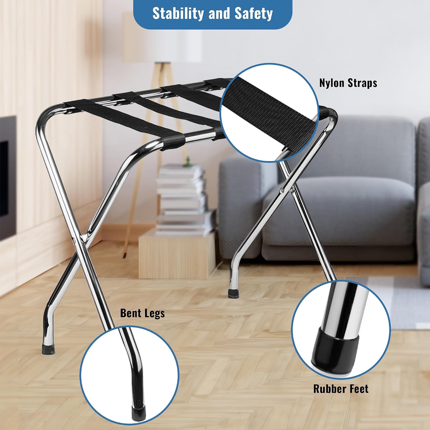 Luggage Rack-Single Tier, Pack of 1, Chrome, Foldable Rack for Guest Room