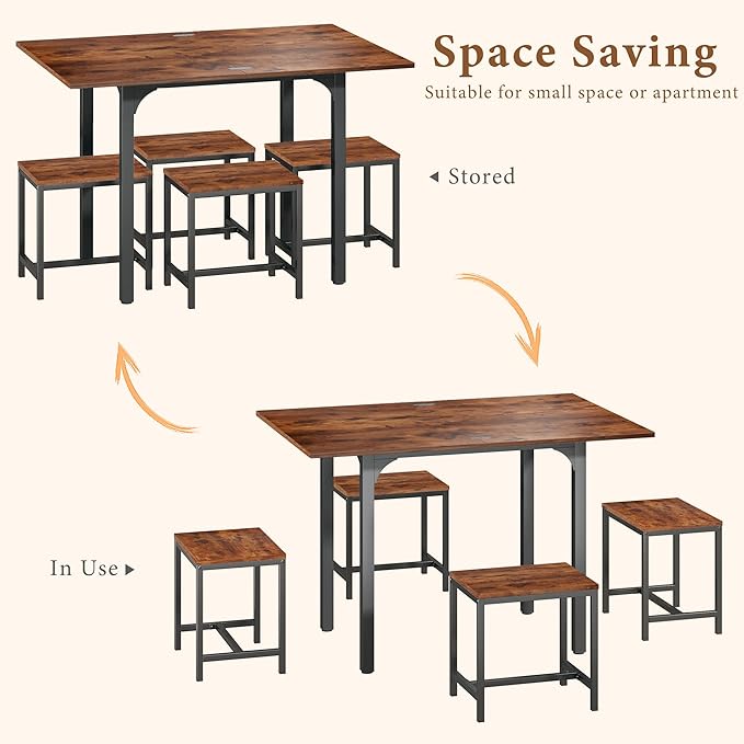 Dining Table Set for 4, Extendable Kitchen Table Chairs Set of 4, Rectangle D...