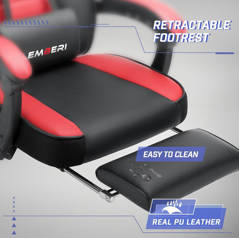 LEMBERI Big and Tall Gaming Chair, 400lb Capacity, Red | Heavy-duty steel fra...
