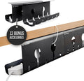 No-Drill Under Desk Cable Management Tray - 2-Pack Wire Organizer for Standing Desk - Cord Management System with Power Strip Holder - L