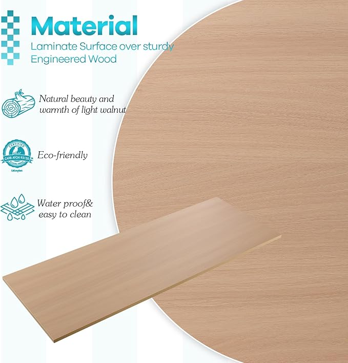 Kaboon Universal Tabletop 36"x20", Solid One-Piece Melamine Table Top, Double L-Desk Floating Desk DIY, Home and Office Countertop, Light Walnut