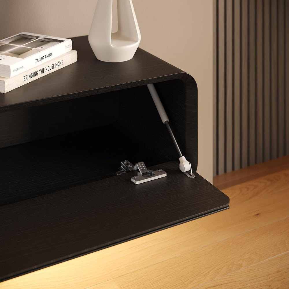 POVISON Fully-Assembled Minimalist Floating TV Stand with LED Lights, Modern ...