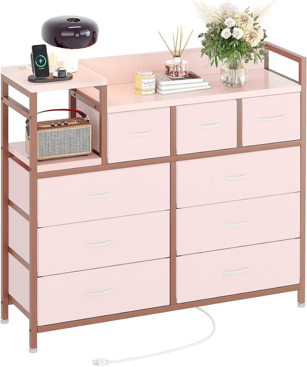 Jojoka TV Stand with Charging Station, Bedroom Dresser for Living Room TV Sta...