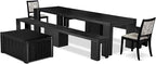 X02X2-2C6-30 4-pc Dining Room Table Set a Rectangular Kitchen Table and a wooden Bench and 2 Wire Brushed Black Polyester Stackable Chair, 39x120 Inch, Wire Brushed Black