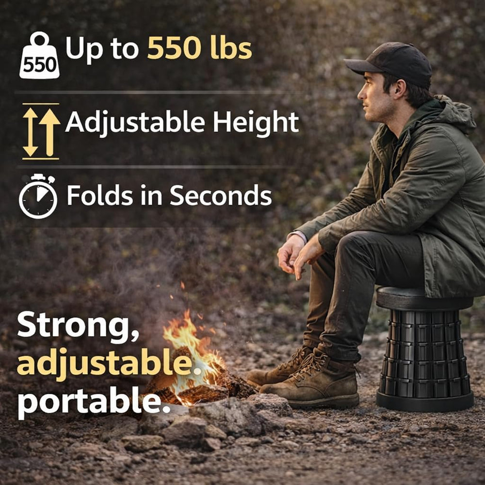 Telescoping Folding Camping Stool, Portable Adjustable Height Outdoor Chair, ...
