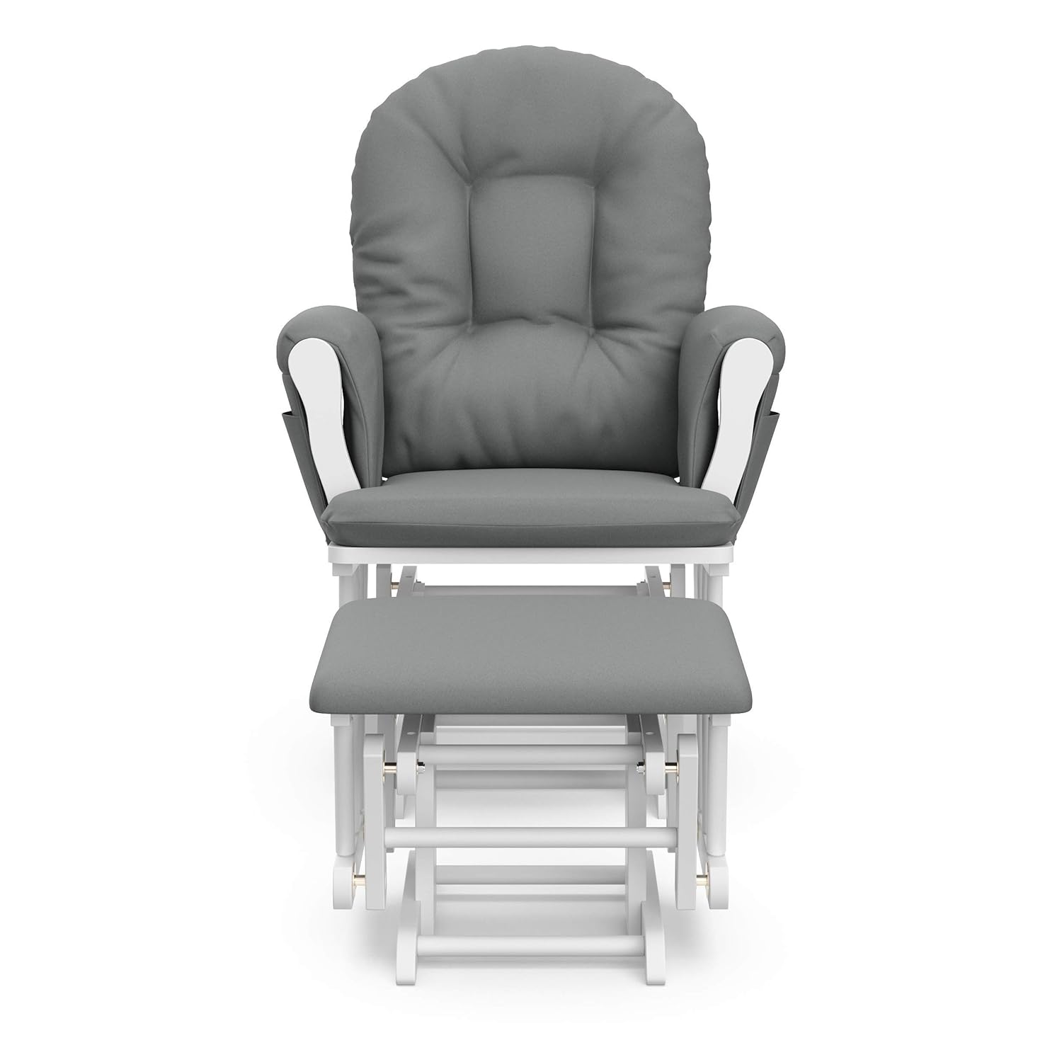 Storkcraft Premium Hoop Glider & Ottoman (White/Gray) — GREENGUARD Gold Certified Nursery Glider, Solid Wood Craftsmanship, Smooth-Gliding, Award-Winning