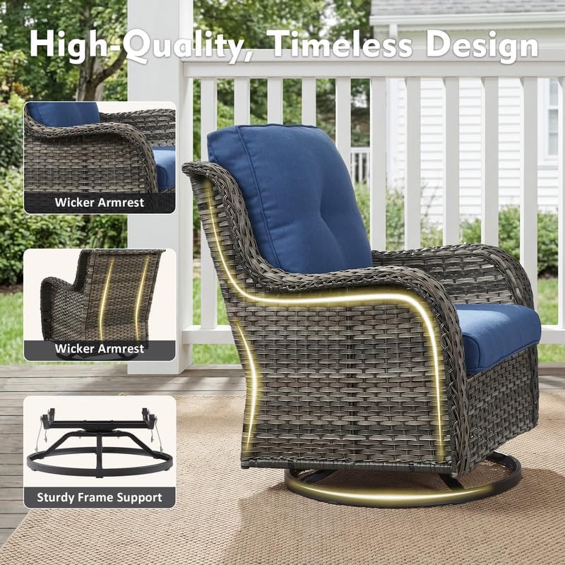 Rilyson 5 Pieces Outdoor Wicker Patio Furniture Set with Ottoman Blue