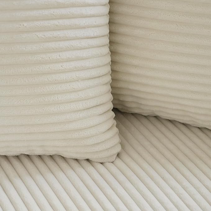 Acanva Convertible Modular Sectional Sofa with Movable Ottomans, Free Combination Corduroy Couch for Living Room Apartments, L-Shaped, White