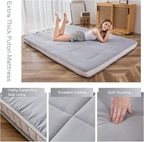 MAXYOYO Futon Mattress, Padded Japanese Floor Mattress Quilted Bed Mattress Topper, Extra Thick Folding Sleeping Pad Breathable Floor Lounger Guest Bed for Camping Couch, Grey, Full