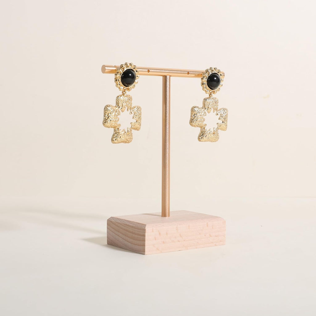 GemeShou earrings T display stands for selling, small earring holder jewelry stand with 4 holes on bar, wood earring hanger for boutique display【Beech】