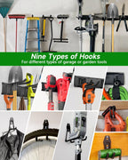 Garden Tool Organizer 48 in with 18 Garage Hooks, Heavy Duty Garage Wall Hooks for Hanging Ladder, Bike, Tool Storage Rack for Yard Tools, Shovel, Shed (23 Pack)