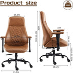 YFO Home Office Desk Chair High Back Office Rubber Casters Ergonomic Computer Chair with Lumbar Support Adjustable Height Rolling Swivel Chair Executive Task Armrests， Brown Leather