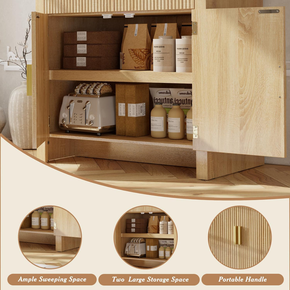 OFIKA 71" Arched Kitchen Pantry Cabinet, Fluted Wood Storage with 3 Shel...