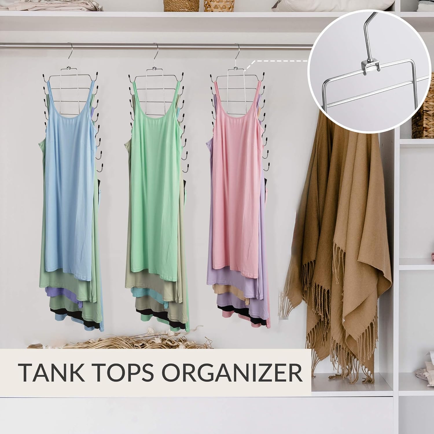 ZEDODIER 3 Pack Tank Top Hanger Space Saving, Bra Hangers for Closet Organizer, Hanging Bra Organizer Tank Tops Holder with 24 Hooks, Metal Closet Organizers and Storage Small Space Solutions, Silver