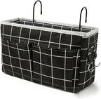 Bedside Caddy Bedside Hanging Storage Basket Multi-Function Organizer Caddy for Bunk and Hospital Beds Dorm Rooms Bed Rails, Can be Placed Glasses Books Mobile Phones（Black Grid）
