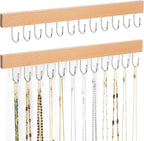 ZEDODIER 2 Pack Necklace Organizer Wall Mount, Wooden Jewelry Hanger Necklace Holder with 24 Hooks,Hanging Jewelry Organizer, Natural