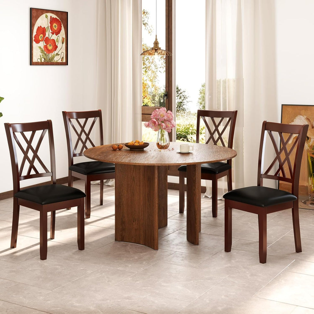 COSTWAY Set of 4 Dining Chairs, Wooden Kitchen Side Chair with PU Leather Pad...