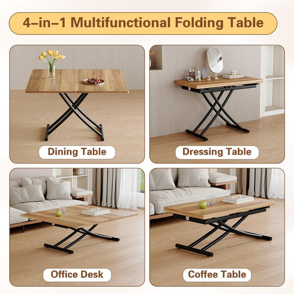 4 in 1 Adjustable Folding Dining Table, Drop Leaf Coffee Table for Small Spac...