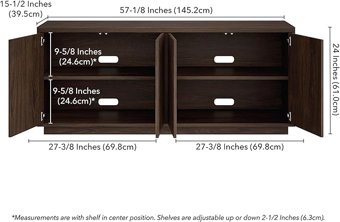 Henn&Hart Fluted TV Stand for TVs up to 65" with 2 Concealed Ribbed Storage Cabinets and Adjustable Shelves for Living Room, Family Room, or Office, Warm Brown