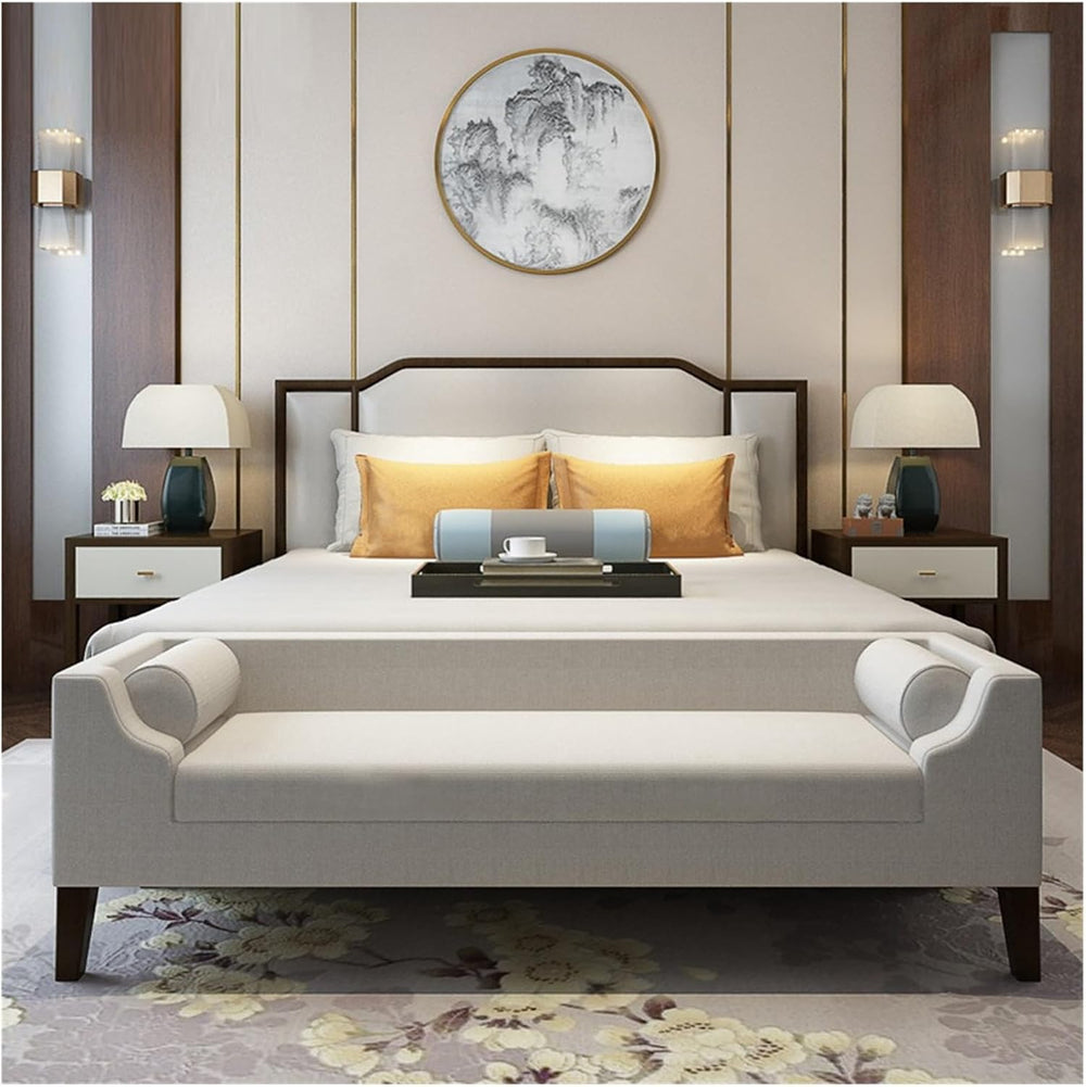 Modern End of Bed Bench for Bedroom,Upholstered Storage Ottoman with Arms Tuf...