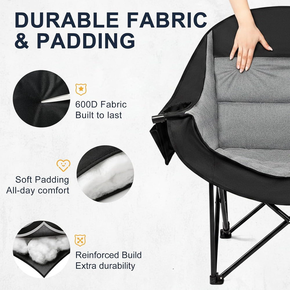 Oversized Camping Chairs for Adult - Heavy Duty Padded Portable Folding Chair...